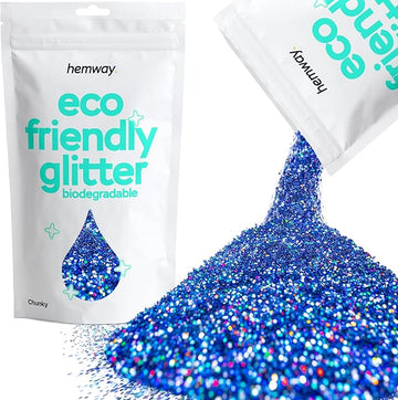 Hemway Eco Friendly Biodegradable Glitter 100g / 3.5oz Bio Cosmetic Safe Sparkle Vegan for Face, Eyeshadow, Body, Hair, Nail and Festival - Chunky (1/40" 0.025" 0.6mm) - Sapphire Blue Holographic
