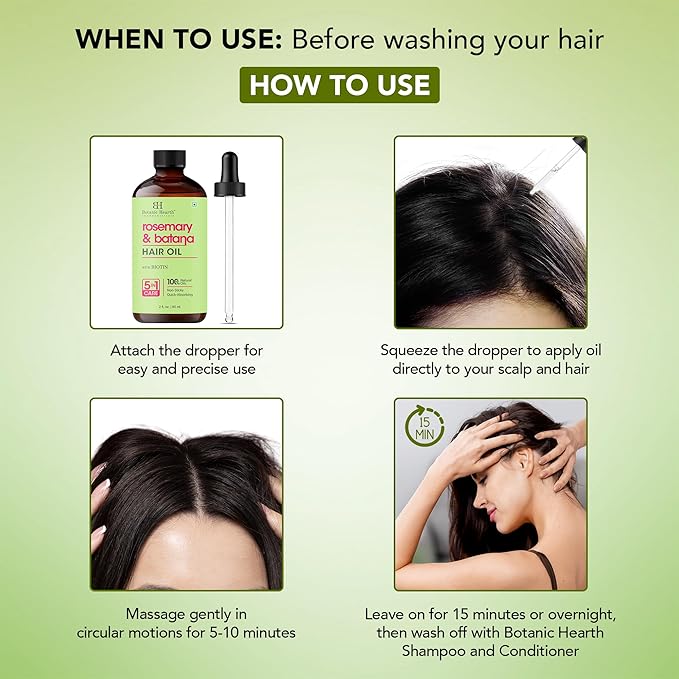Botanic Hearth 100% Pure Rosemary Batana Oil For Hair Growth | Infused with Biotin, Jojoba & Castor Oil | Hair Oil Repairs Dry Damaged Hair, Strengthening, Healthier - Hair Tonic, 2.0 fl oz