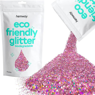 Hemway Eco Friendly Biodegradable Glitter 100g / 3.5oz Bio Cosmetic Safe Sparkle Vegan for Face, Eyeshadow, Body, Hair, Nail and Festival Makeup - Chunky (1/40" 0.025" 0.6mm) - Rose Pink Holographic