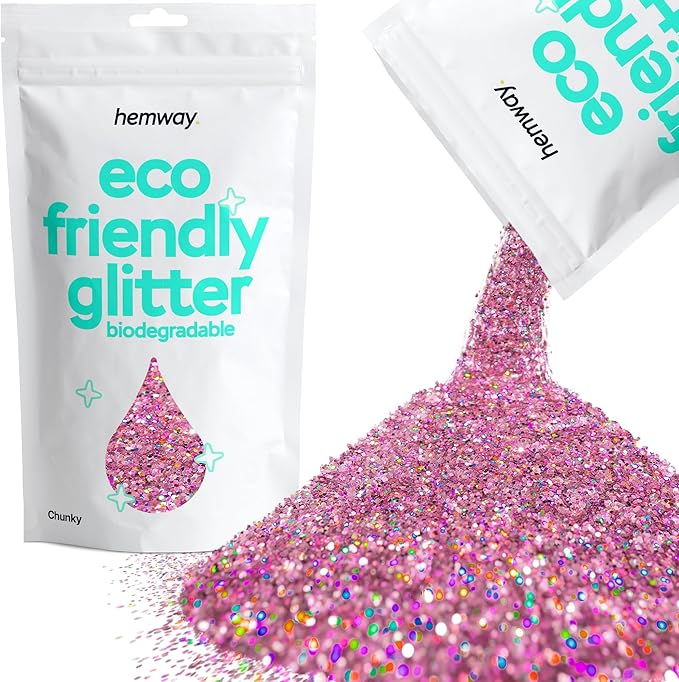 Hemway Eco Friendly Biodegradable Glitter 100g / 3.5oz Bio Cosmetic Safe Sparkle Vegan for Face, Eyeshadow, Body, Hair, Nail and Festival Makeup - Chunky (1/40" 0.025" 0.6mm) - Rose Pink Holographic
