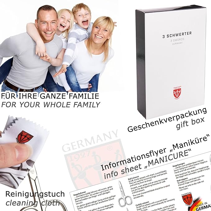 3 Swords Germany – Brand Quality 12 Piece Manicure Pedicure Grooming kit Set for Professional Finger & Toe Nail Care with Black Genuine Leather case - Made in Germany