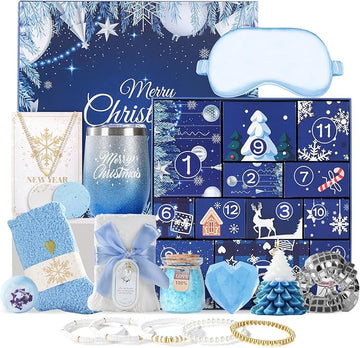 Advent Calendar 2025 Women-12 Days of Christmas Advent Calendars for Adult Women and Teen Girls, Luxury Spa Self Care Christmas Gifts Basket Countdown Calendar for Mom Wife Girlfriend Blue