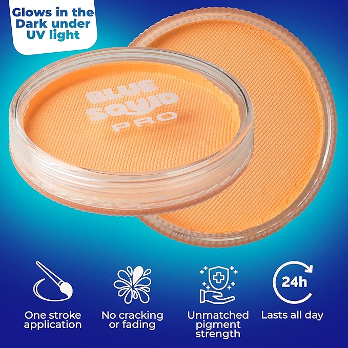 Blue Squid Face Paint Water Based Single Cake Professional Face Paint & Body Paint - Water Activated, Kids Adults Face Painting for Costume, Halloween Makeup, Cosplay - UV Pastel Orange Face Paint 30g