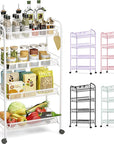 TOOLF 4-Tier Rolling Cart, Metal Utility Cart with 3 Hooks, Easy Assemble Mobile Storage Trolley On Wheels, Metal Shelving Units Kitchen Bathroom Laundry Room