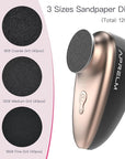 AprElm-E5 Rechargeable Electric Foot Callus Remover with 3-Sizes 120Pcs Sandpapers, Professional 1000RPM Electric Foot File with Organizer, Pedicure Tools Gifts for Women Men (Black-Gold)