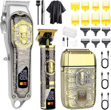 Professional Hair Clipper Set for Men, Rechargeable Cordless Clippers and Trimmers Set, Electric Foil Shavers and Beard Trimmers, Hair Cutting Tools with LED Display, Gifts for Men