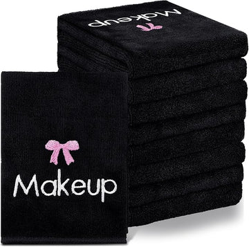 Shimeyao 20 Pack Makeup Towels Black Makeup Washcloths for Face Pink Bow Soft Microfiber Remover Cloth 13x13 Inch Quick Dry Face Towels for Cleansing Hand