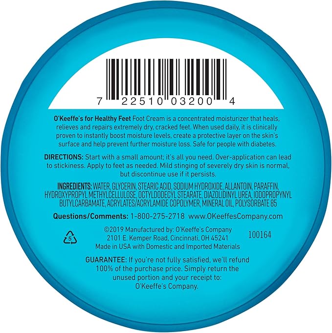 O'Keeffe's K0320001-4 Healthy Feet Foot Cream in Jar (4 Pack), 3.2 oz