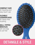 Conair Detangling 3PK mini hair brush - use wet or dry - ideal for curly or straight styles - detangler hairbrush - hairbrushes for women - great for travel - Pink, Grey, Blue