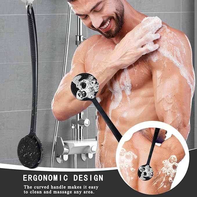 VWMYQ 2 Pack Back Scrubber for Shower, 17in Lengthen Long Handle Body Brush, Double Sided Shower Brush for Shower Exfoliating and Massage Can Produce Rich Foam, Long Handle Back Scrubber for Men