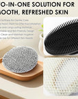 INNERNEED Food-Grade Silicone Body Scrubber Gentle Cleansing Brush with Exfoliating Net Sponge Bath Scrubbing Washcloth Case, More Hygienic and Well Lather (Black Set)