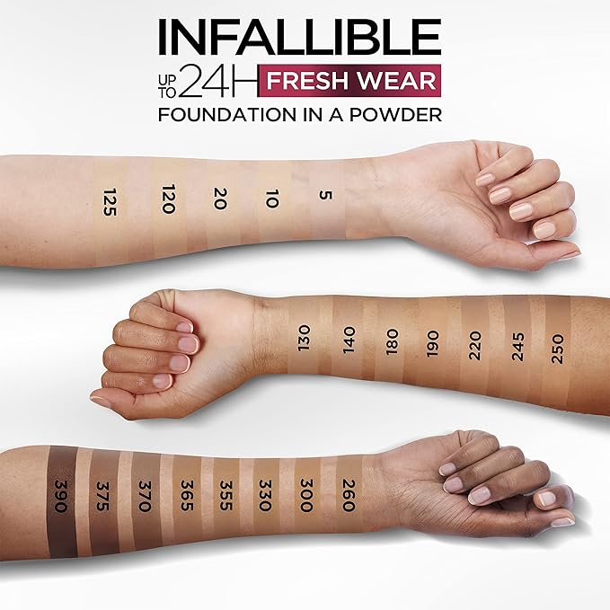 L’Oréal Paris Infallible 24 Hour Fresh Wear Waterproof Powder Foundation, 375 Deep Amber (Pack of 3)