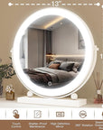 ROLOVE 13 Inch Vanity Mirror with Lights, Round Make Up Mirror with Lighting, LED Mirror Makeup Mirror with Lights for Bedroom Tabletop, Smart Touch Control, 360° Rotation (White)