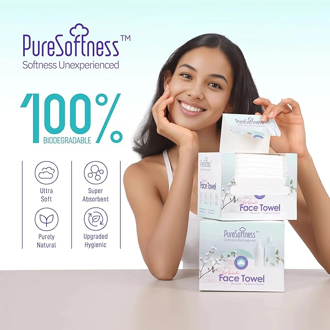 Luxuriously Soft Disposable Face Towel, 100% Cotton, Extra Large 12" x 10" Ultra Soft Dry Wipe for Face Wash, Makeup Remover, Bio-Based Towelette for Sensitive Skin 320 Count (4 Pack)