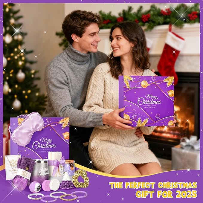 Advent Calendar 2025 Women-12 Days of Christmas Advent Calendars for Adult Women and Teen Girls, Luxury Spa Self Care Christmas Gifts Basket Countdown Calendar for Mom Wife Girlfriend Purple