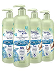 Suave Kids Natural Coconut Oil 3-in-1 Tear Free, Body Wash, Shampoo and Conditioners, No Sulfates, No Parabens, No Silicones, No Dyes, 16.5 Oz Pack of 4