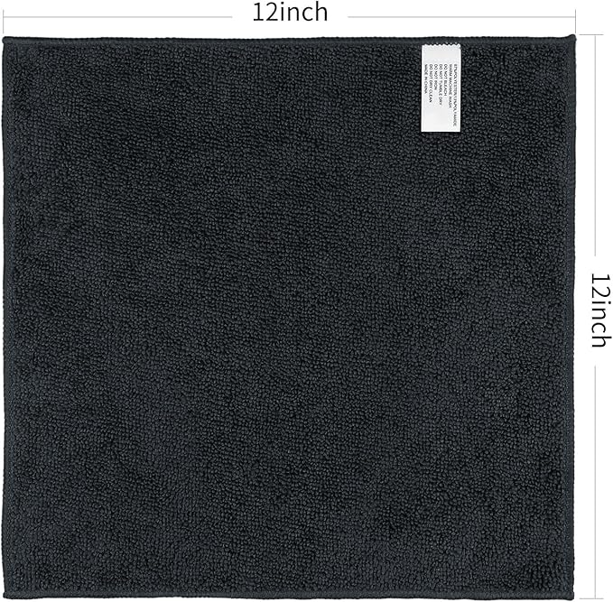 Orighty Washcloths Bulk Towels Set 50 Pack, Highly Absorbent and Super Soft Microfiber Fingertip Towels, Multi-Purpose Wash Cloths for Bathroom, Hotel, Spa, and Gym, 12x12 Inch, Black