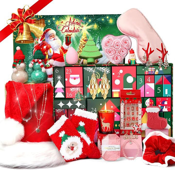 Advent Calendar 2025 for Adult Women, Christmas 24 Pieces Beauty Fashion and Jewelry Bath Sets Countdown Gifts, Christmas Surprise Gift Baskets for Women, Mom, Wife, Sister, Colleague, Adult