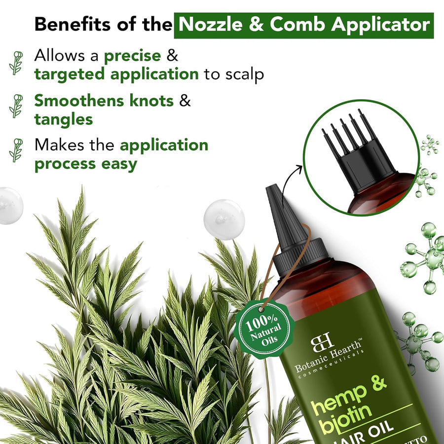Botanic Hearth Hemp & Biotin Hair Oil (6.7 Fl Oz) | Nourishing And Strengthening Hair Treatment For Thicker, Healthier|Looking Hair | Paraben Free | Suitable For All Hair Types
