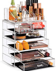Sorbus Acrylic Makeup Organizer Set, 6-Drawer Vanity & Countertop Cosmetic Storage with Small & Wide Compartments, Clear Makeup Storage for Brushes, Jewelry – Holiday Gift for Women & Teens