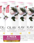 Olay Body Wash for Women, Fresh Radiance, Refreshing & Renewing, Made with Plant Based Cleansers, B3 Botanical Complex, For All Skin Types, Strawberry & Mint Scent, 22 fl oz (Pack of 4)
