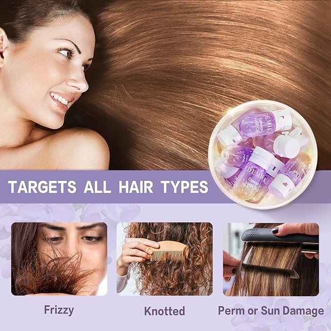 DEMIKI Hair Oil For Frizzy Hair With Coconut Oil - Hair Treatment For Dry Damaged Hair, Hair Perfume Oil For Curly Hair, Frizz Control Hair Care Products, Mini Bottles Hair Oil For Damaged Hair, 12pcs