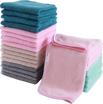 Cosy Family 24 Pack Soft Washcloths Set - 12 x 12 inches, Quick Drying - Highly Absorbent Coral Velvet Fingertip Towel Bathroom Wash Clothes for Bath, Spa, Facial, Kitchen - Light Color