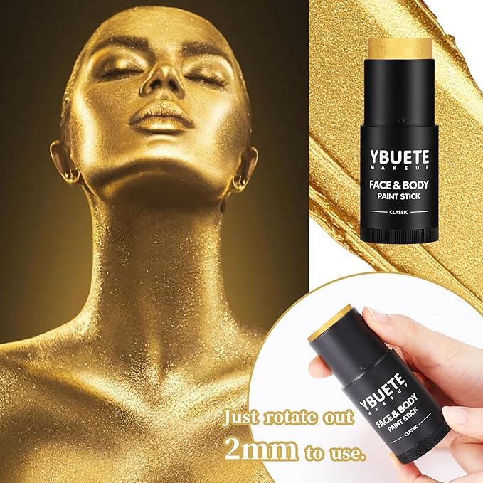 Gold Face Body Painting Stick, Professional Gold Full-coverage Cream Face Paint for Halloween SFX Cosplay Makeup, Washable Eye Body Stick for Adult Costume Party