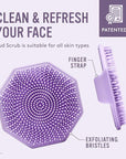 Sud Scrub® Antimicrobial Silicone Face Scrubber, 1 Pack, Gentle Face Exfoliator for Sensitive Skin, Eco Friendly Facial Cleansing Brush, Exfoliating Face Brush for Men and Women (Purple)