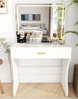 Vanity Desk, Makeup Vanity with LED Light Mirror, Small White Vanity with a Super Large Drawer and Power Outlet, 3 Color Lighting Modes Makeup Table for Bedroom, Dressing Room (White1)