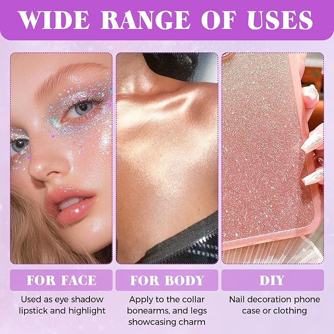 Body Glitter Gel, Sequins Shimmer Liquid Eyeshadow, Mermaid Sequins Liquid Holographic Glitter, Roll-on Holographic Body Glitter Gel for Body, Face, Hair and Lip(8# Gold)