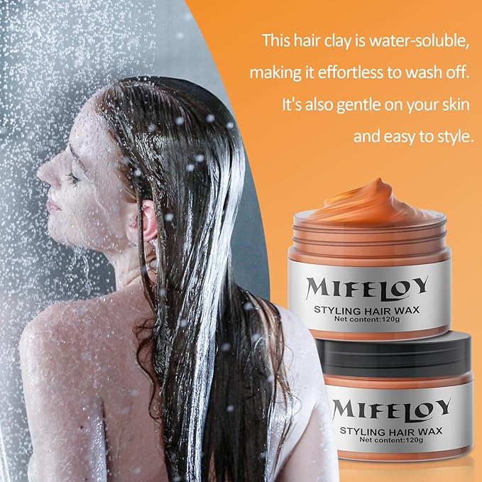 Orange Temporary Hair Color Wax, Instant Natural Hairstyle Cream Dye, Washable Styling Pomadesfor Men Girls Women Youth, Disposable Coloring Mud for Party Cosplay DIY Halloween
