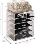 Sorbus Acrylic Makeup Organizer Set, 6-Drawer Vanity & Countertop Cosmetic Storage with Small & Wide Compartments, Glitter Makeup Storage for Brushes, Jewelry – Holiday Gift for Women & Teens