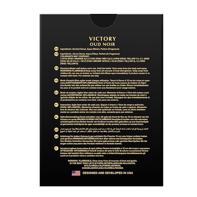 Hybrid & Company Men's Victory Oud Noir Pour Homme Eau de Toilette Vaporisateur Natural Spray 3.4 Fl Oz