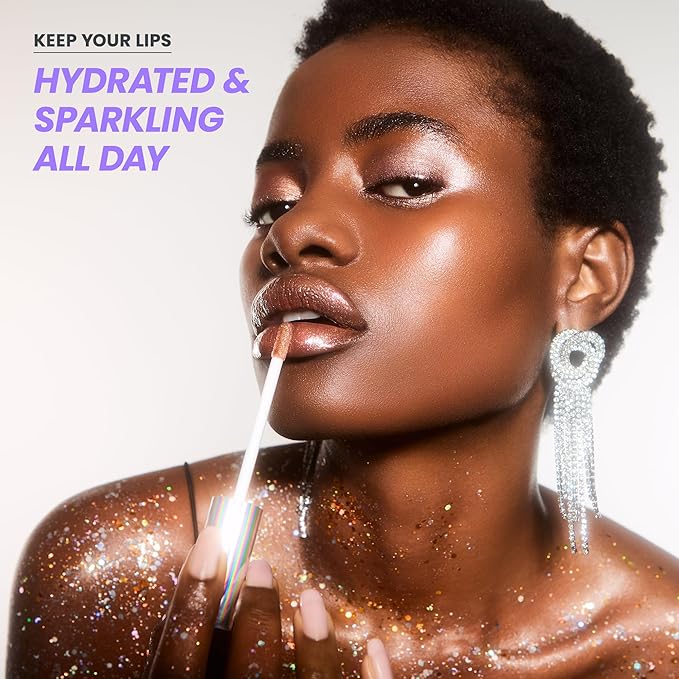 Wonderskin WONDER BLADING Top Gloss - Gold Glitter Lip Gloss, Hydrating and High Shine Finish Lip Makeup (Gold Glitter)