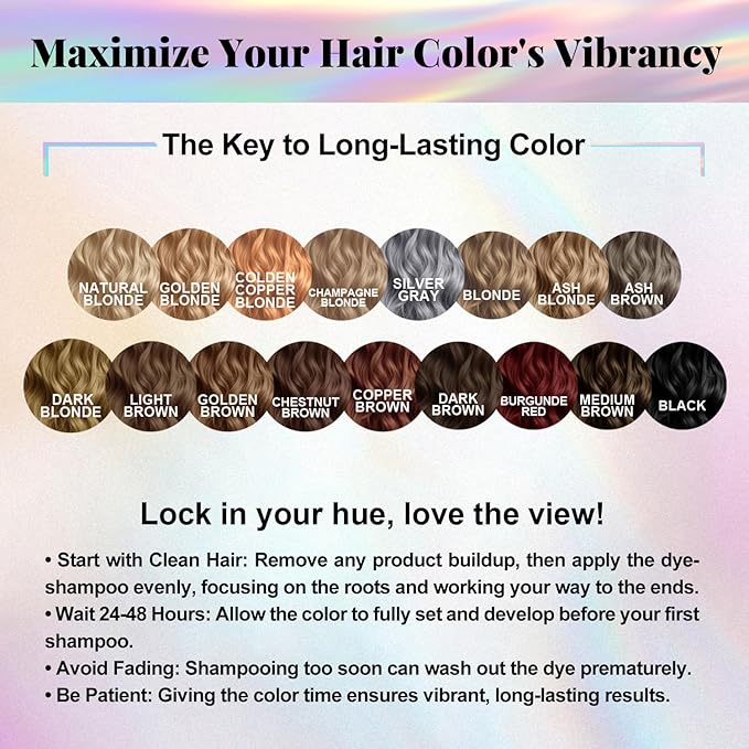 Herbal Hair Dye Shampoo 3-in-1 Vegan Color for Gray Hair - Ammonia-Free for Men & Women – Beard & Hair Coloring – Instant Gray Coverage Champú Para Canas Mujer & Hombre (BLACK)