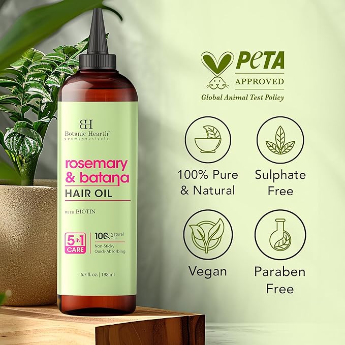 Botanic Hearth 100% Pure Rosemary Batana Oil For Hair Growth | Infused with Biotin, Jojoba, Castor Oil | Hair Oil Repairs Dry Damaged Hair, Strengthening, Healthier - Hair Tonic, 2 fl oz, 2pack