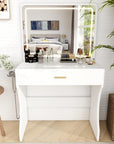 Vanity Desk, Makeup Vanity with LED Light Mirror, Small White Vanity with a Super Large Drawer and Power Outlet, 3 Color Lighting Modes Makeup Table for Bedroom, Dressing Room