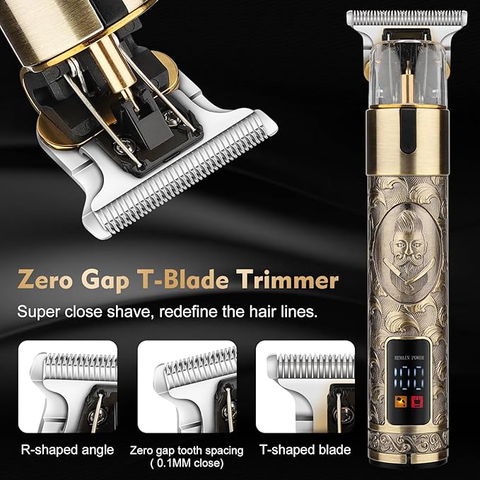 Professional Hair Clippers for Man,Electric Shavers Razor T-Blade Hair Trimmer, Men’s Grooming Kit Cordless Barber Trimmer Bald Shavers with 4 Guides & 3 Foil Head (Bronze)