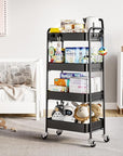TOOLF 4-Tier Metal Rolling Cart with Wheels, Storage Utility Organizer Cart for Kitchen, Bathroom, Office, Baby Essentials & Makeup - Lockable Casters, Easy Assembly, Large Capacity, Black