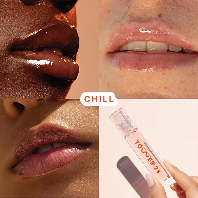 Tower 28 ShineOn Lip Jelly, CHILL, Non-Sticky, Hydrating Vegan Lip Gloss in Clear, Moisturizing Apricot and Raspberry Seed Oil, Clean, Cruelty Free