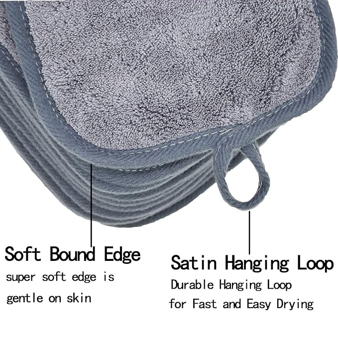 Makeup Remover Cloths for Face, Eye, Lips - Reusable Makeup Remover Pads Soft Microfiber Facial Cleansing Cloths 6 x 12 inch 12 Pack (Gray)