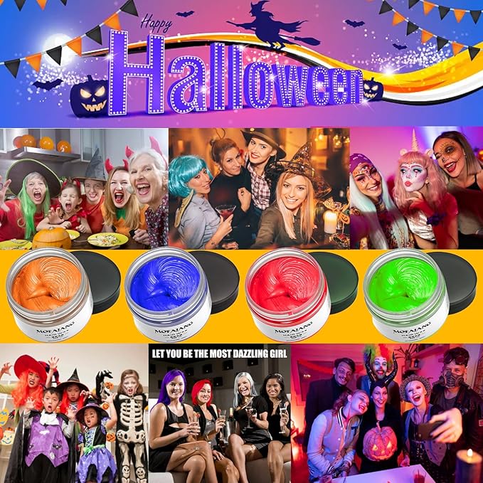 Temporary Hair Color Chalk For Kids, Hair Wax Color For 4 5 6 7 8 9 Year Old Girl Gifts, Birthday,Party, Cosplay DIY, Children's Day, Halloween, Christmas (4, Red Orange Blue Green)