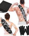 Anezus Exfoliating Back Scrubber Bath Gloves Set, Exfoliating Shower Towel with Shower Gloves for Body Scrub, Back Cleaner Wash Gloves to Remove Dead Skin (Black)