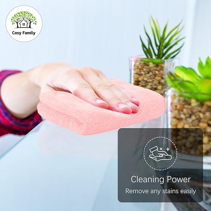 Cosy Family 24 Pack Soft Washcloths Set - 12 x 12 inches, Quick Drying - Highly Absorbent Coral Velvet Fingertip Towel Bathroom Wash Clothes for Bath, Spa, Facial, Kitchen - Pink