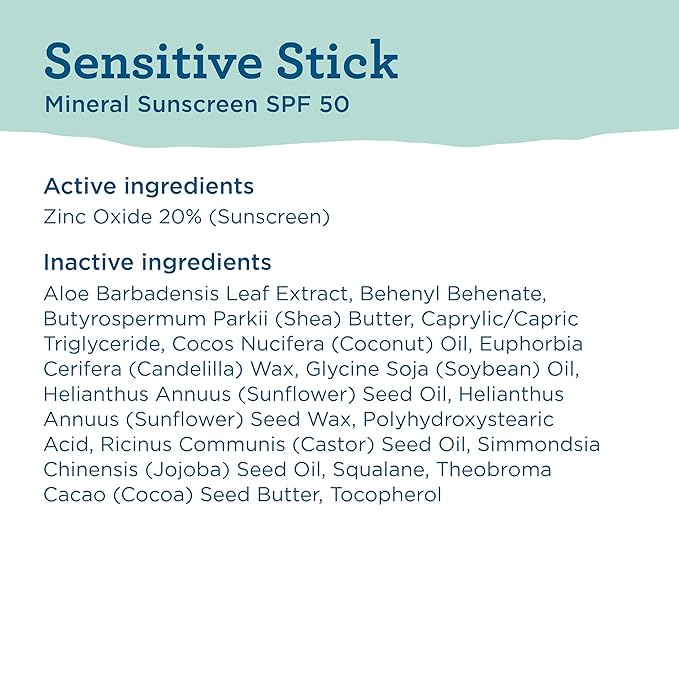 BLUE LIZARD Sensitive Mineral Sunscreen Stick with Zinc Oxide, SPF 50+, Water Resistant, UVA UVB Protection Easy to Apply, Fragrance Free, 0.5 Oz