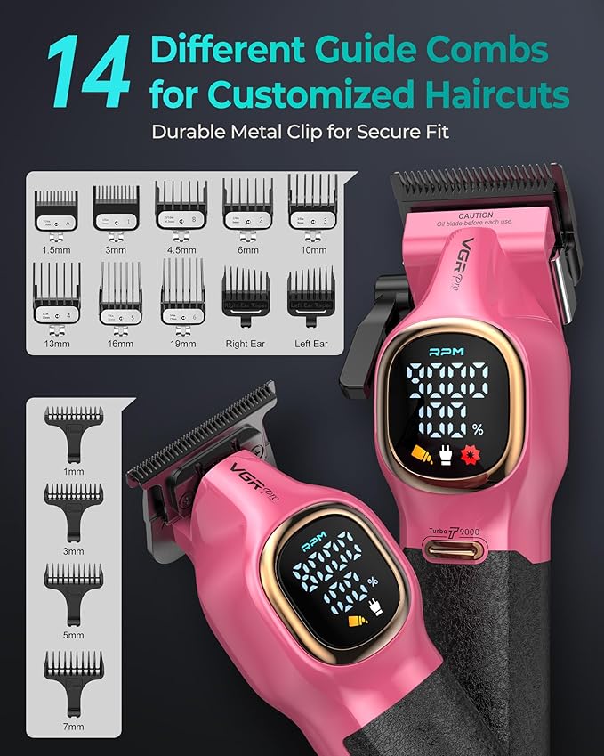 Professional Hair Clippers for Men, Professional Barber Clippers and Trimmer Set, Cordless Hair Clippers for Hair Cutting with Package Case, Powerful 9000 PRM Rechargable Electric Clippers