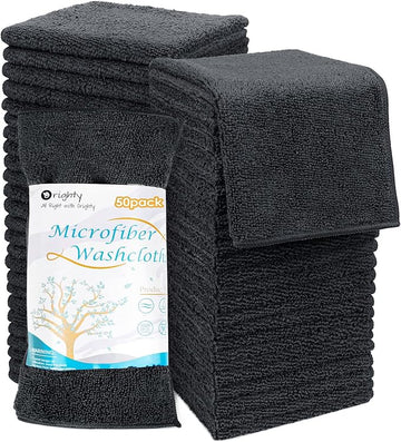 Orighty Washcloths Bulk Towels Set 50 Pack, Highly Absorbent and Super Soft Microfiber Fingertip Towels, Multi-Purpose Wash Cloths for Bathroom, Hotel, Spa, and Gym, 12x12 Inch, Black