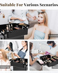 Profesional Rolling Makeup Train Case with Lid, 5 in 1 Cosmetology Case on Wheels, Large Cosmetic Trolley Organizer Travel for Hairstylist Artist Nail Beauty Salon Barber, Black