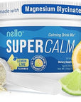 Nello Supercalm Powdered Drink Mix Tub, Cortisol Reducer* and Sleep Aid Supplement, L Theanine, Ksm-66 Ashwagandha, Magnesium Glycinate, Vitamin D 3, No Sugar, Non GMO, On The Go, 30 Ct, Lemon Lime